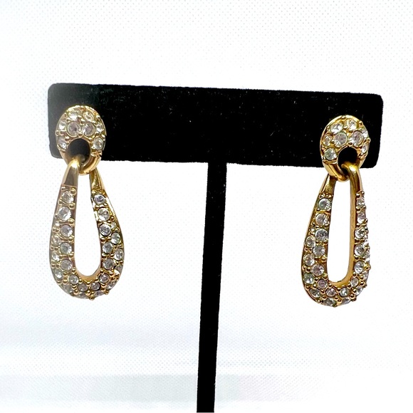 Swarovski Crystal Dangling Post Earrings Gold Plated Swan Stamp EUC - Picture 3 of 13